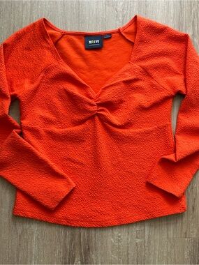 ANTHROPOLOGIE | MAEVE | SIZE L | EUC | FALL ORANGE SWEETHEART NECKLINE TOP